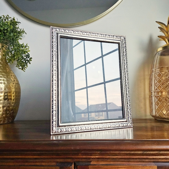 Vintage Silver Chrome Floral Metal Picture Frame Velvet Back Embossed Design - Picture 13 of 16